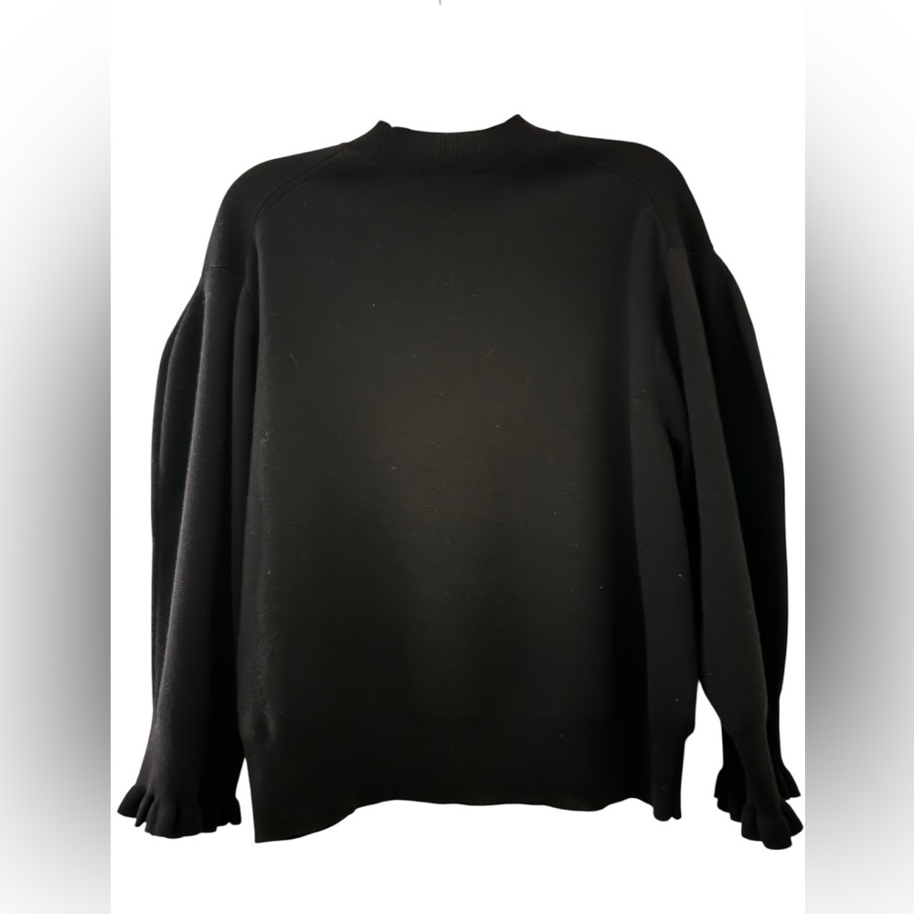 Madewell Women's XL Black Merino Wool‎ Mock Neck Sweater Ruffle Bottom Sleeve